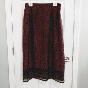 Prophecy Sag Harbor Burgundy Leaves Print Flowing Lined Skirt Size 16